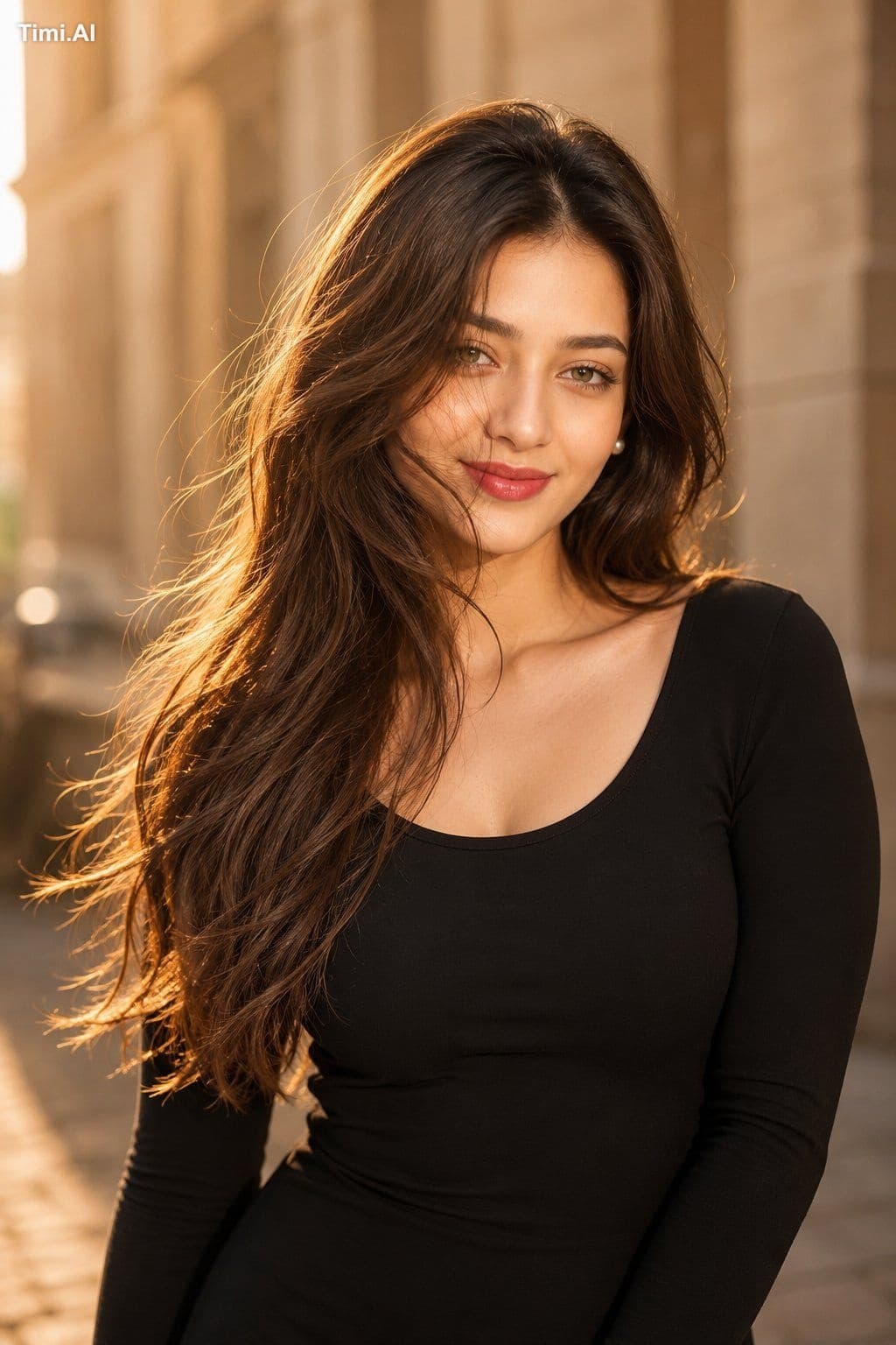 Create a semi-body portrait with warm and golden lighting, l