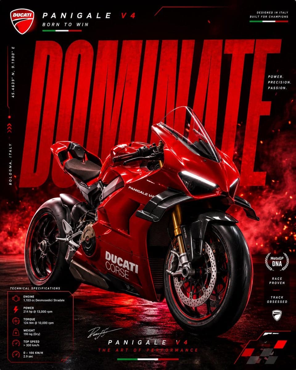 Ducati Panigale V4 – Red Inferno
Prompt:
Create a luxury mo