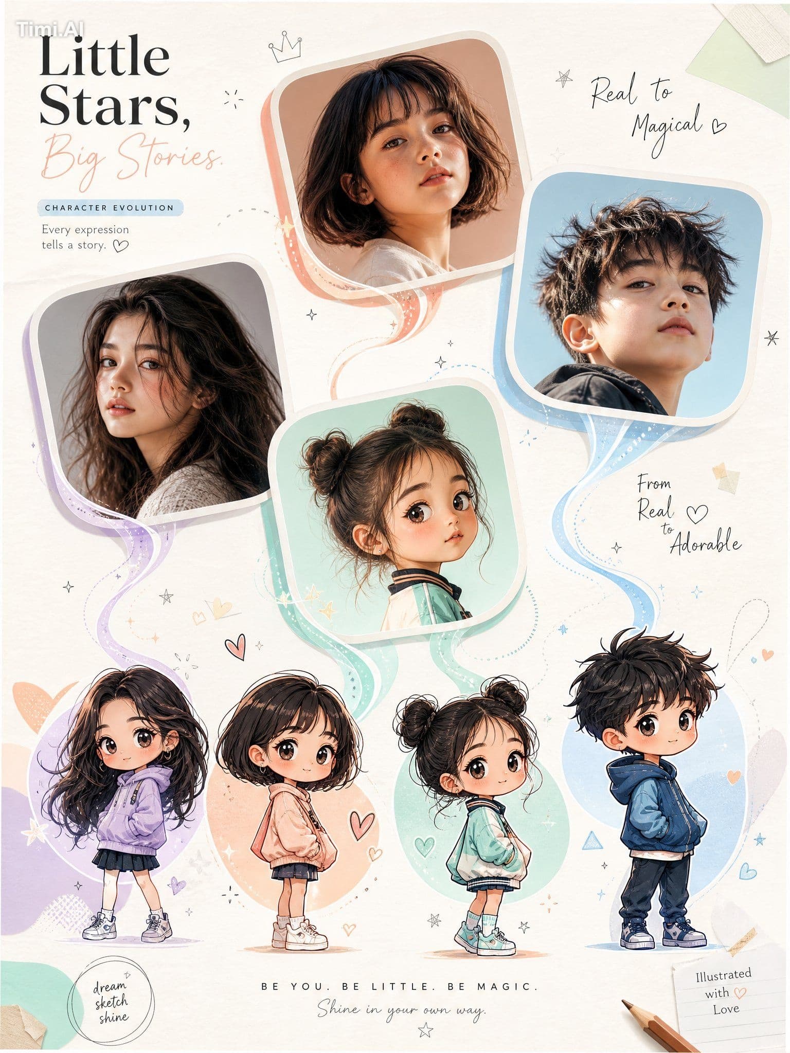 2D chibi characters
A premium editorial-style character evo