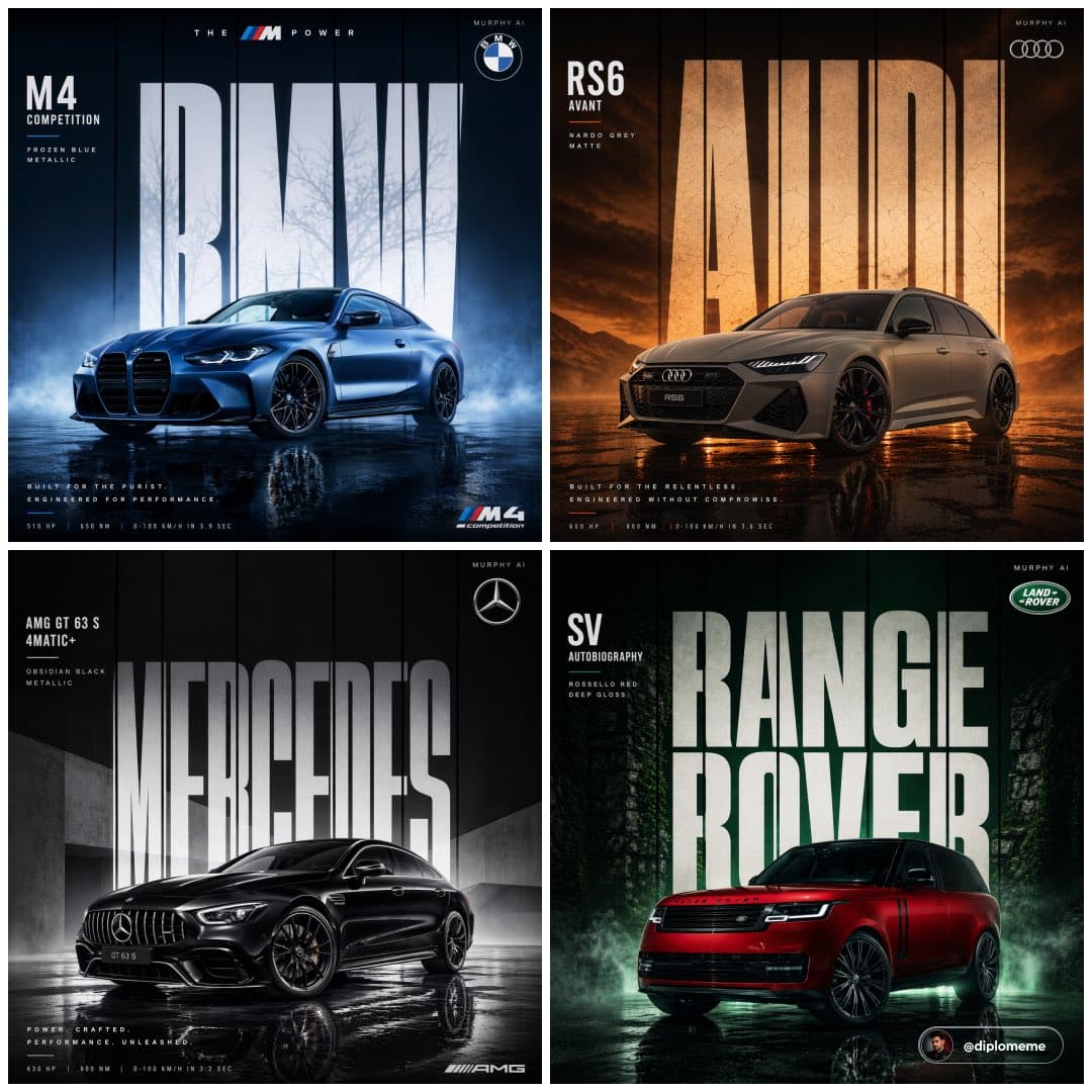Cinematic automotive billboard poster, [CAR MODEL + VARIANT]