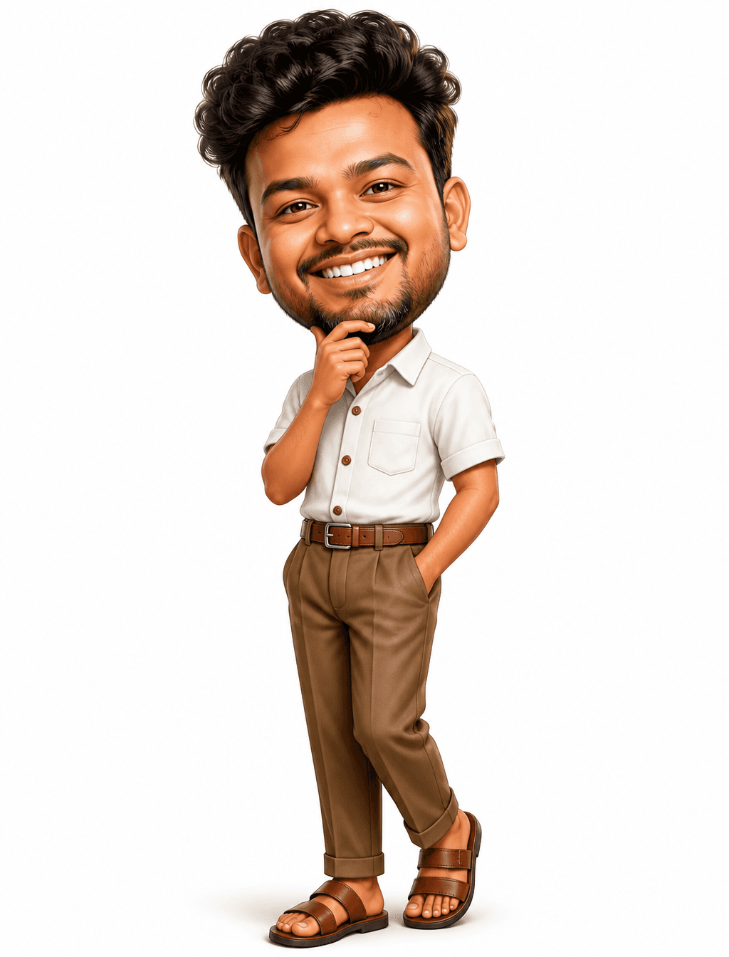 [image1]A highly detailed 3D caricature of a cheerful man wi