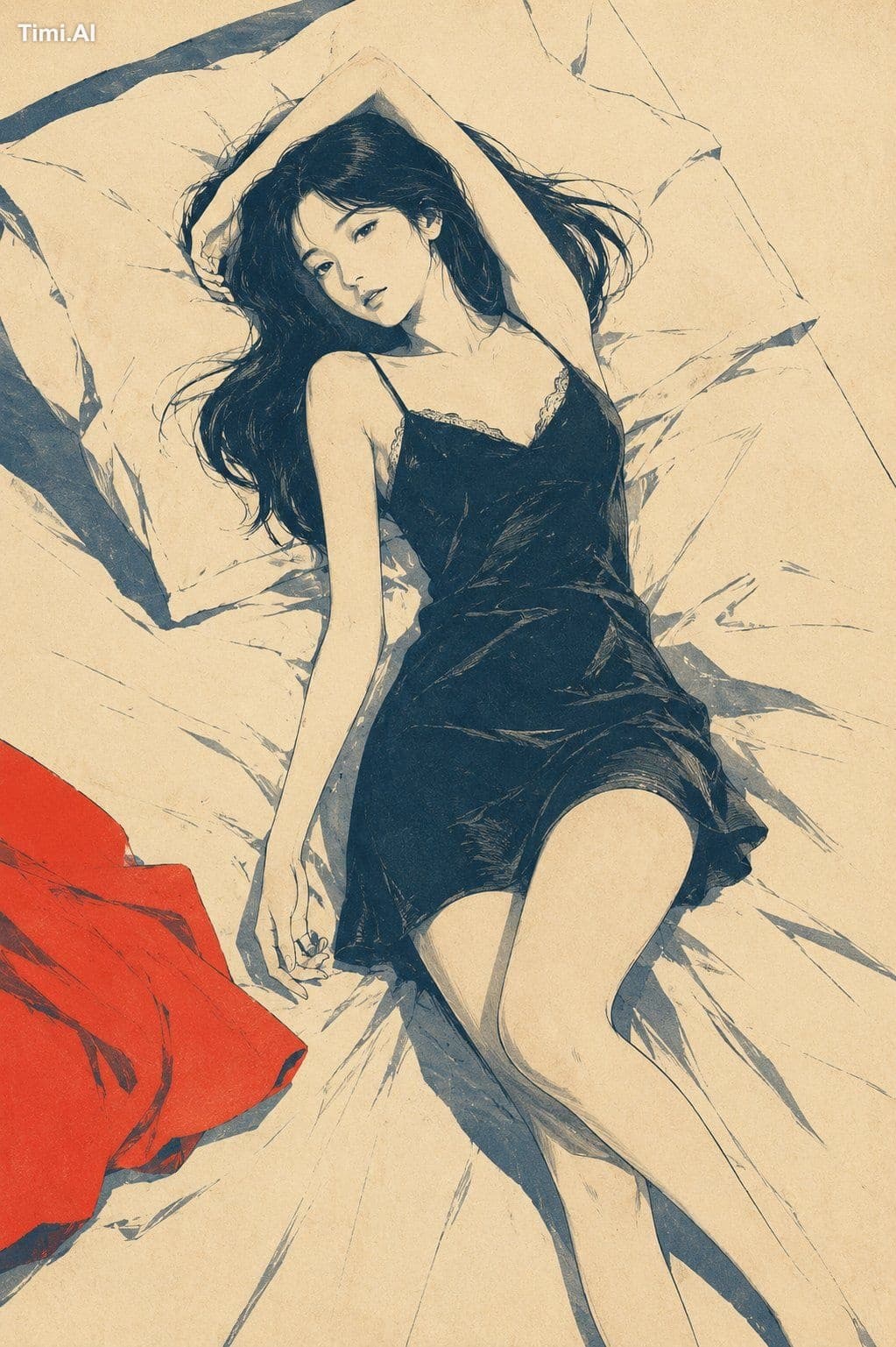 一张极简复古日式版画风插画，主体为【xxx】，画面保留大面积米白色、象牙白或淡奶油色纸张背景，背景带有细腻纸纹、轻微老化