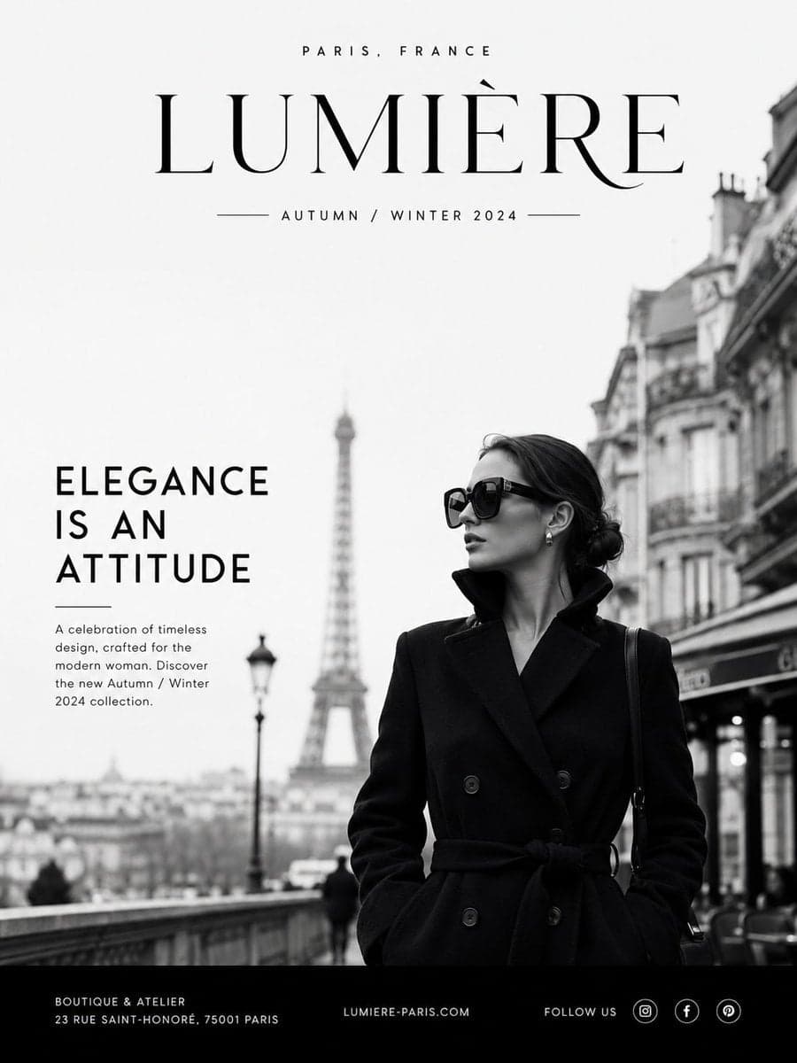 Create a premium luxury fashion advertisement in a minimalis
