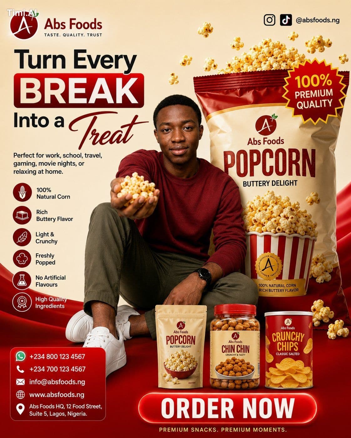 Ultra-Realistic Premium Snack Advertisement Prompt (Male Ver