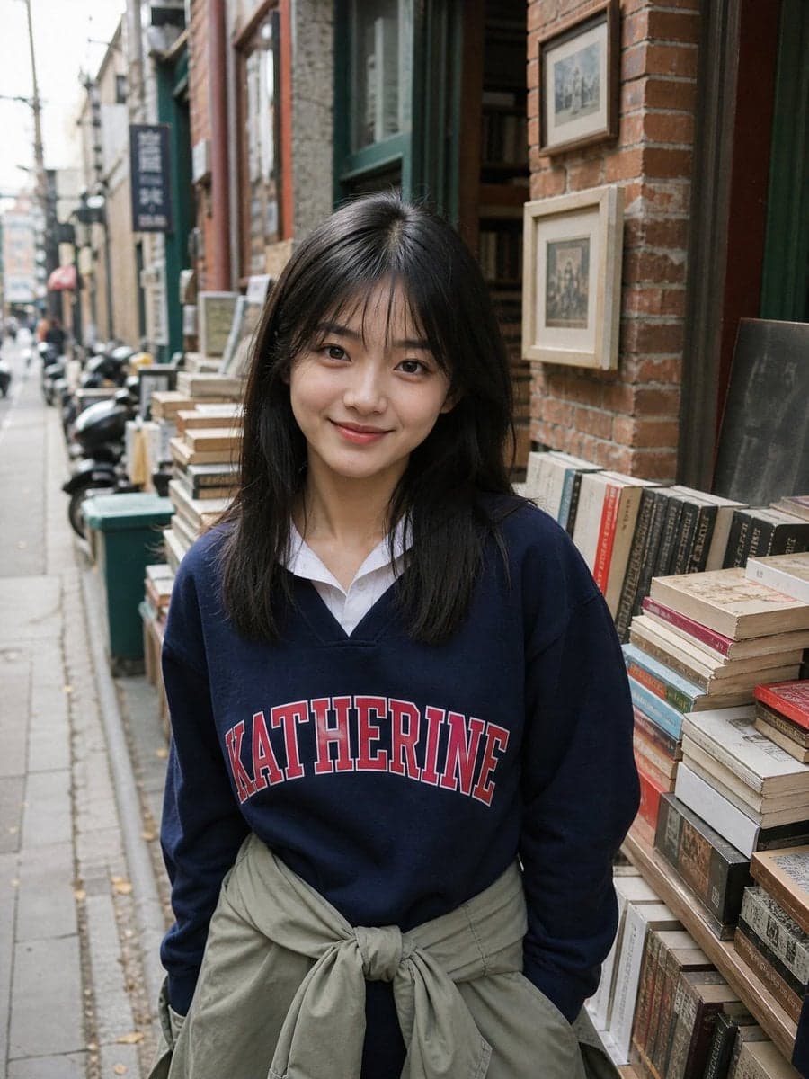 A raw candid photograph of a beautiful young East Asian girl