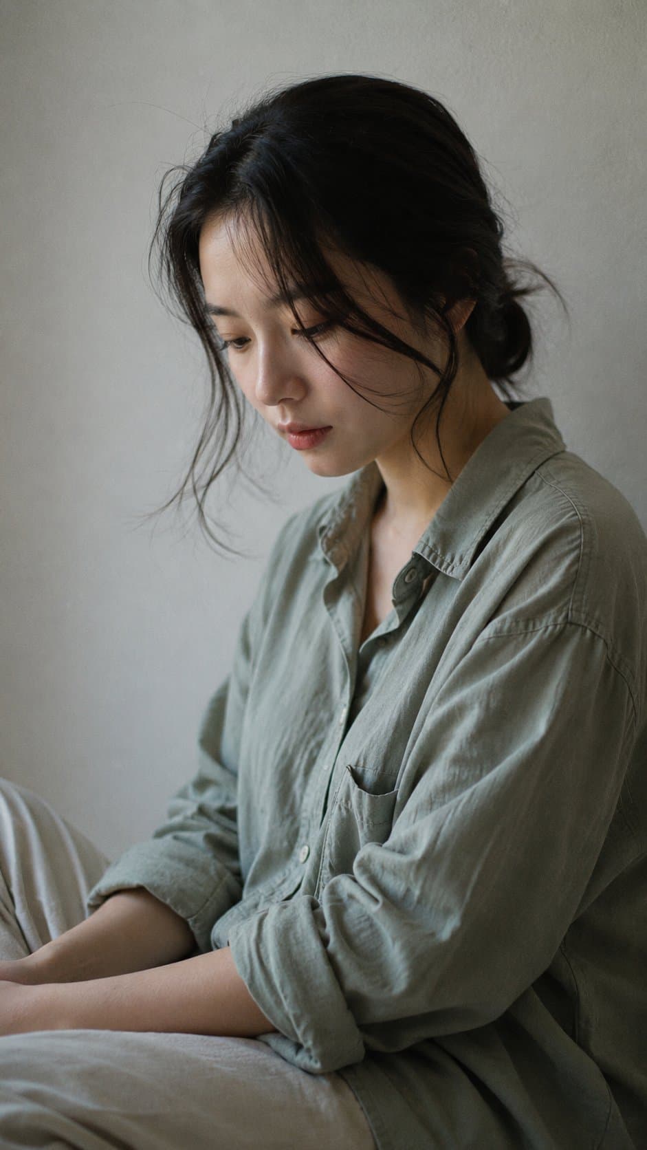 Portrait shot on 50mm f/2, medium close-up of a Japanese wom