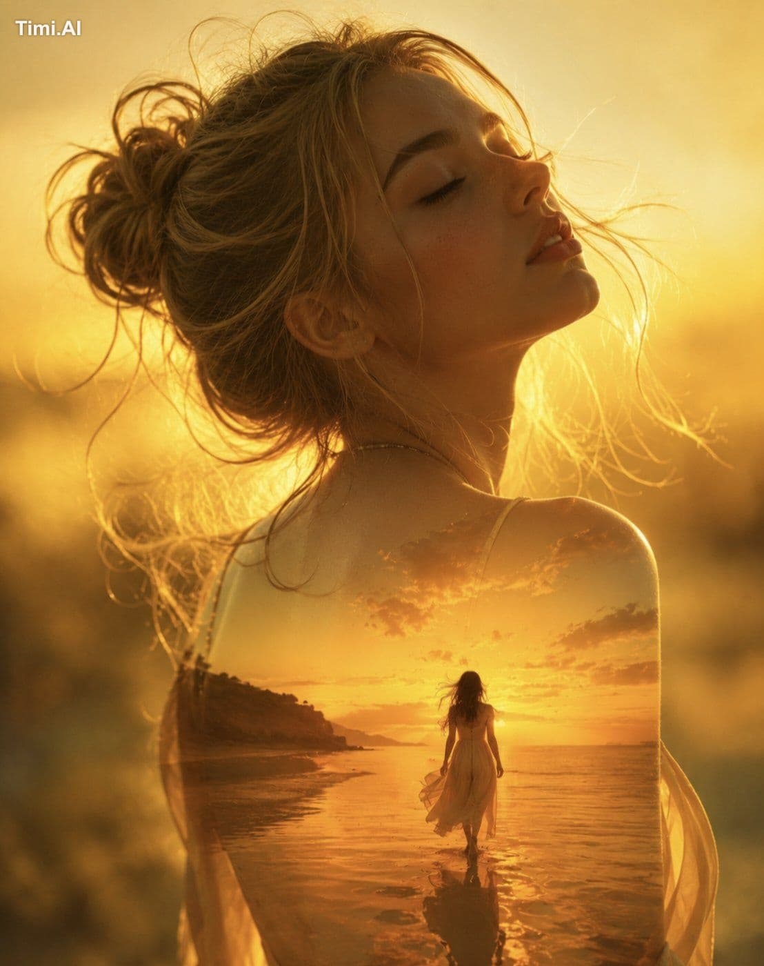 A stunning double exposure artistic portrait of a woman with