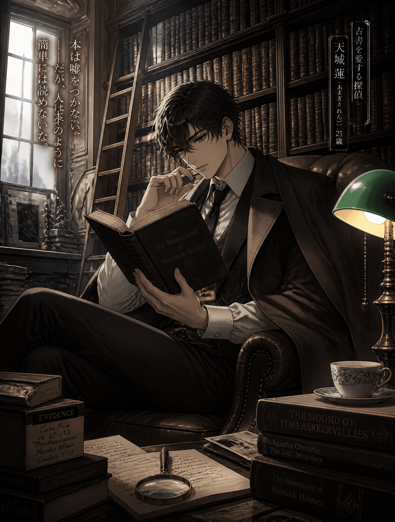light novel illustration for a detective novel. The illustra