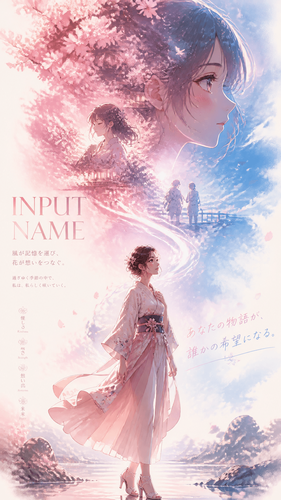 A character promotional poster titled “INPUT NAME”, designed