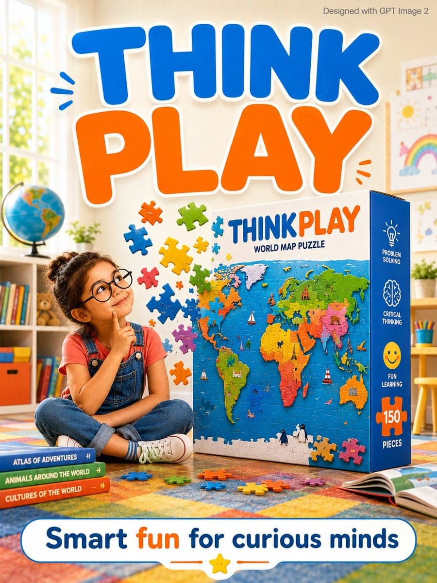 A bright educational kids advertisement poster. A curious yo