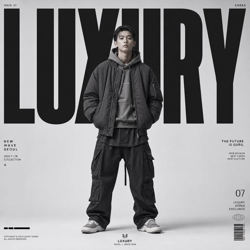 Create a premium high-fashion editorial poster for "LUXURY "