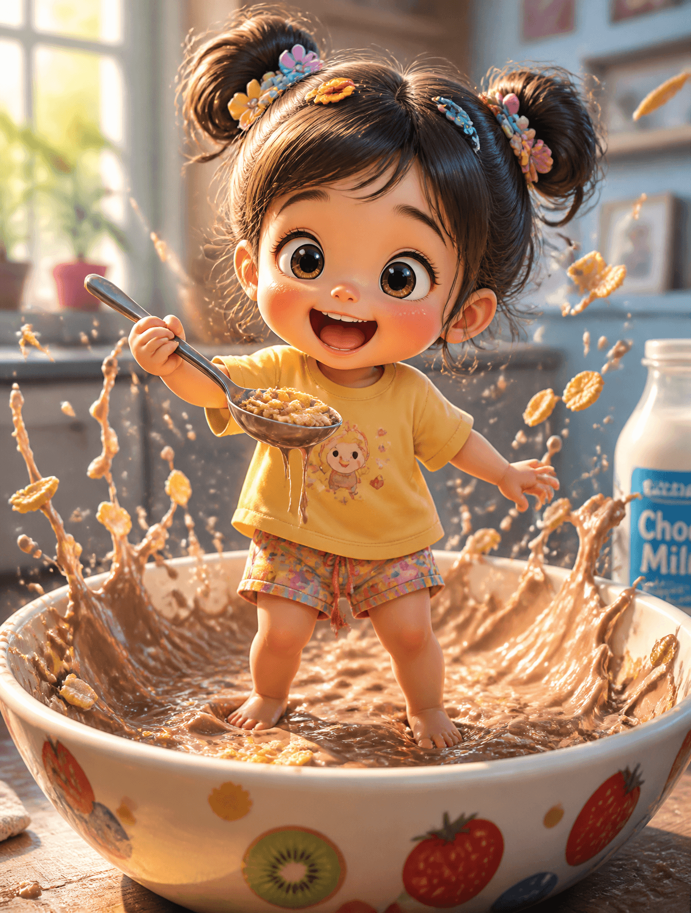 A whimsical, ultra-detailed 3D illustration of a cute toddle