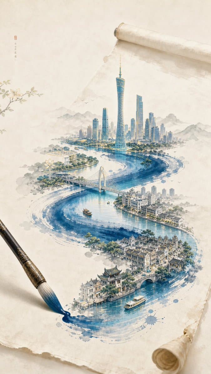 一张 新中式极简东方美学 风格的创意插画海报,整体画面以 宣纸暖白背景 为主,带有极轻微纸张肌理与大面积留白,画面安静、