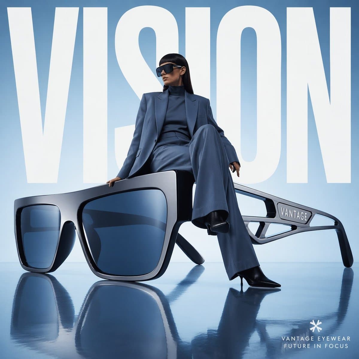 Avant-garde fashion advertisement, oversized futuristic sung
