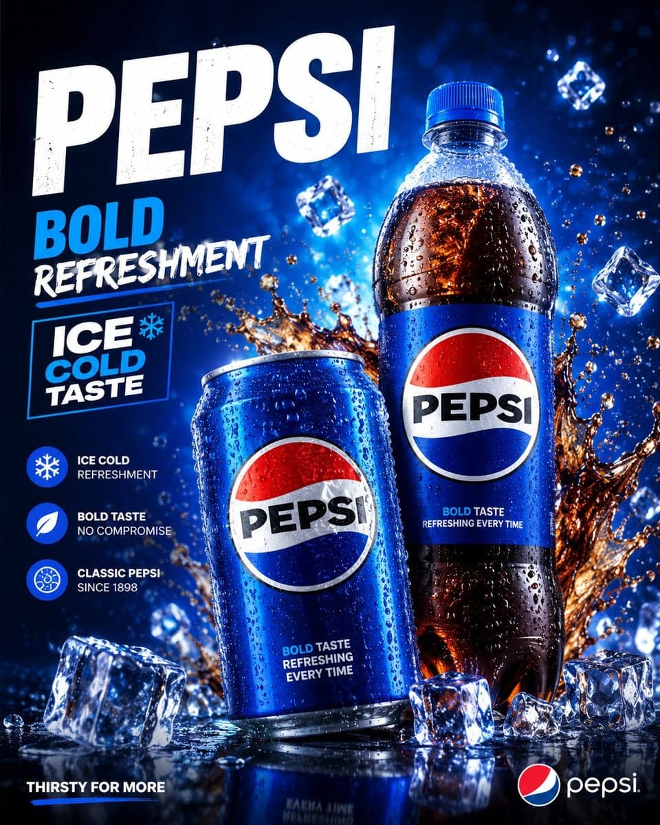 Create a premium Pepsi drinks packaging advertisement poster