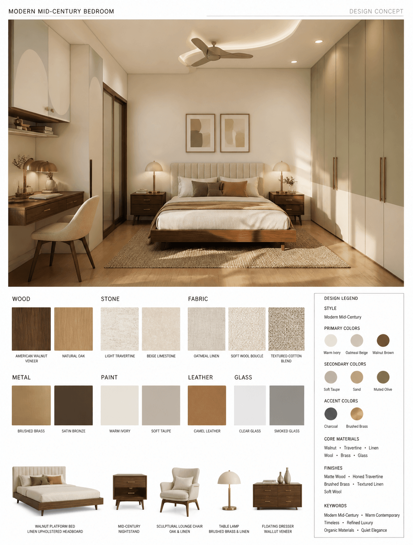 MODERN MID-CENTURY BEDROOM — HIGH-END INTERIOR DESIGN MOOD B