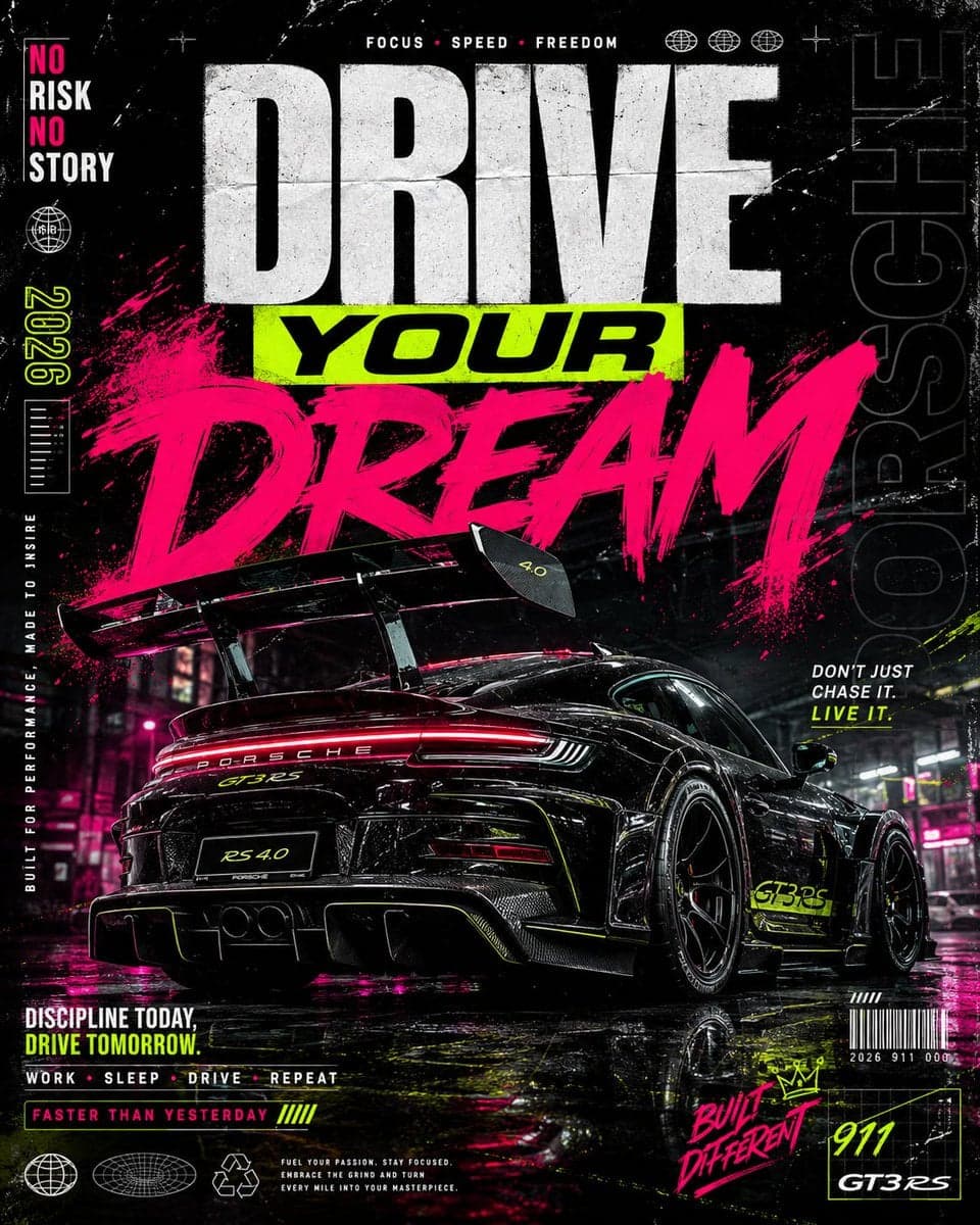 Ultra-premium automotive streetwear poster design featuring