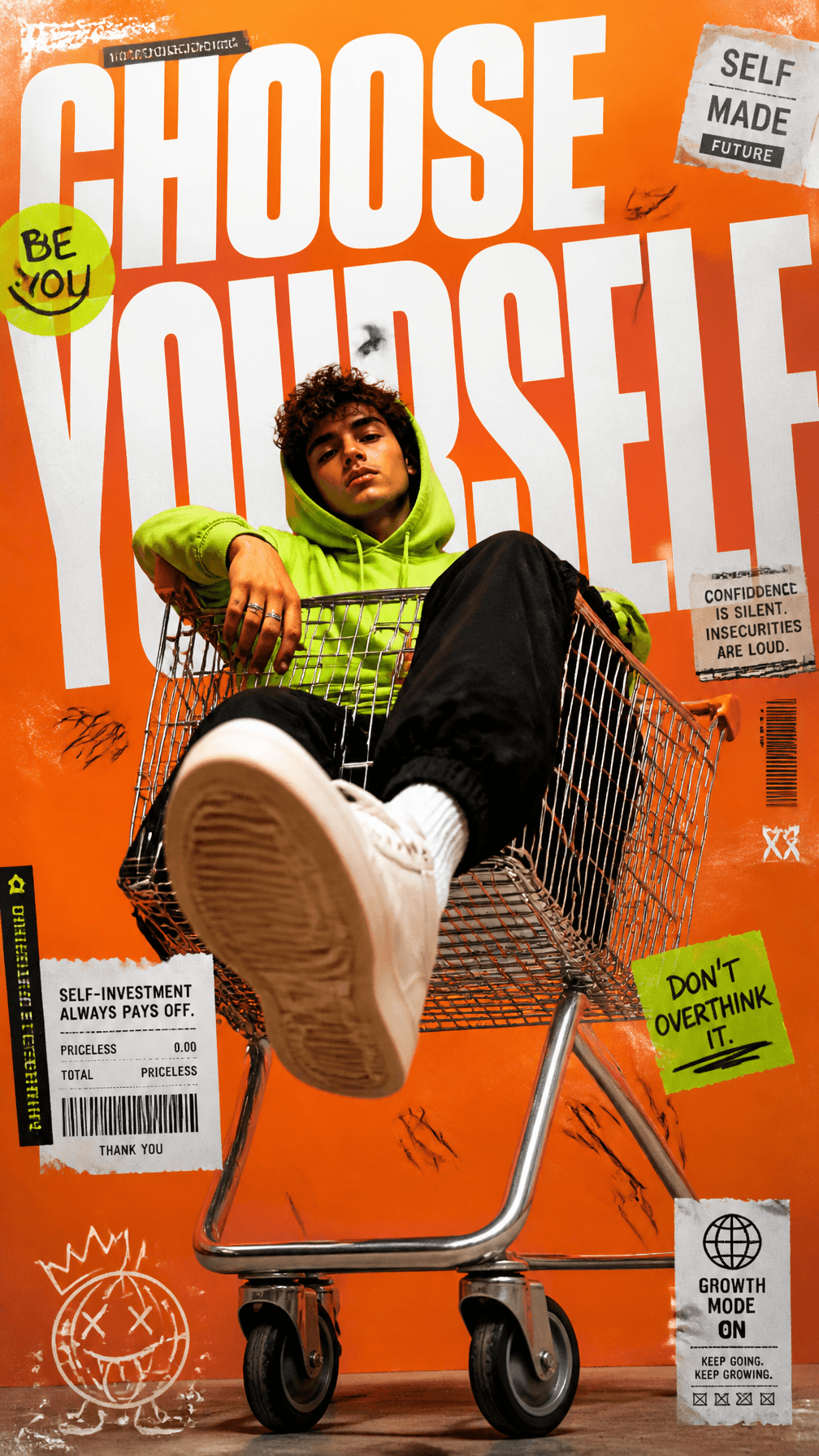 A premium 9:16 youth-culture fashion campaign poster.Main Su