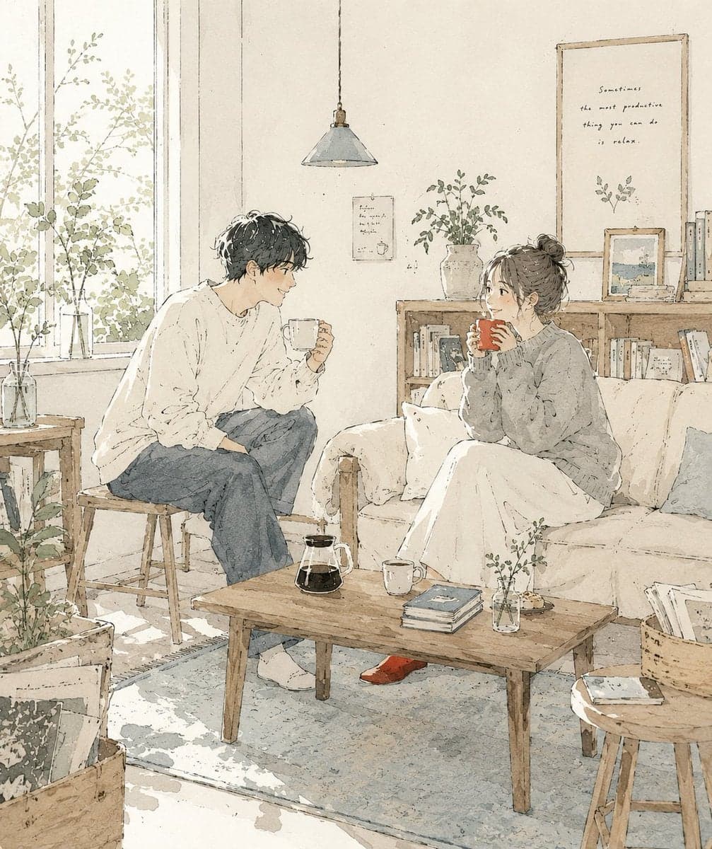 Create a delicate contemporary Japanese lifestyle illustrati