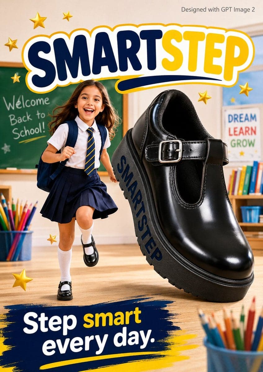 A bright back to school advertisement poster. An excited you