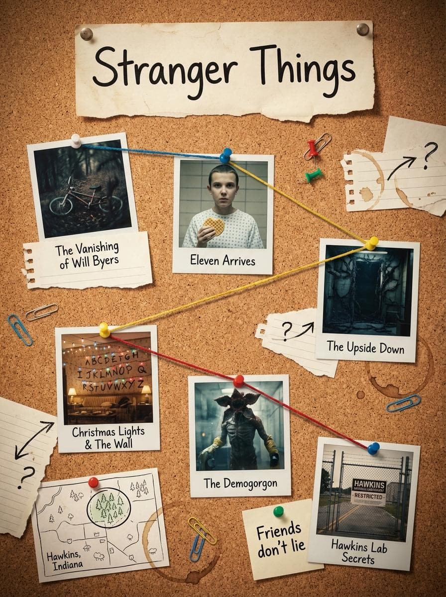 Generates a clean, cinematic 1080×1080 corkboard layout that