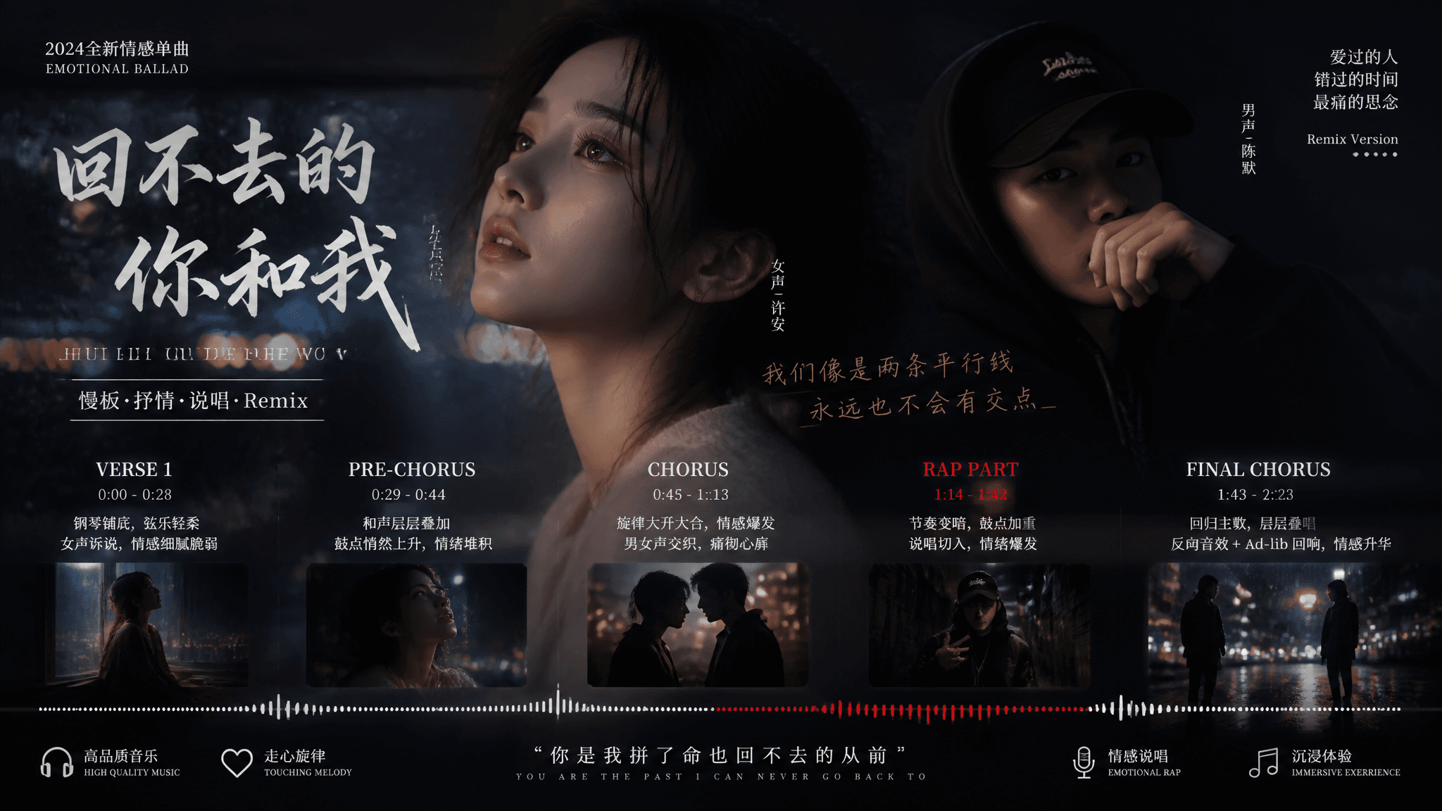 Chinese cinematic emotional ballad with male and female voca