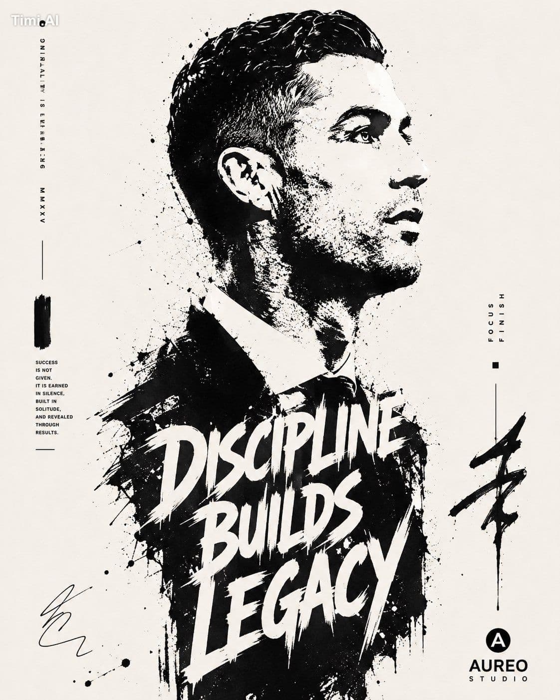 High-contrast black and white typographic portrait poster of