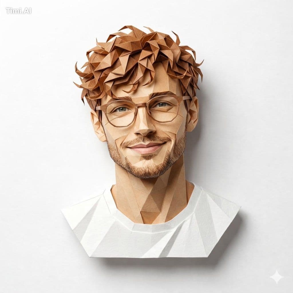 Ultra-detailed HD digital papercraft portrait of a young man
