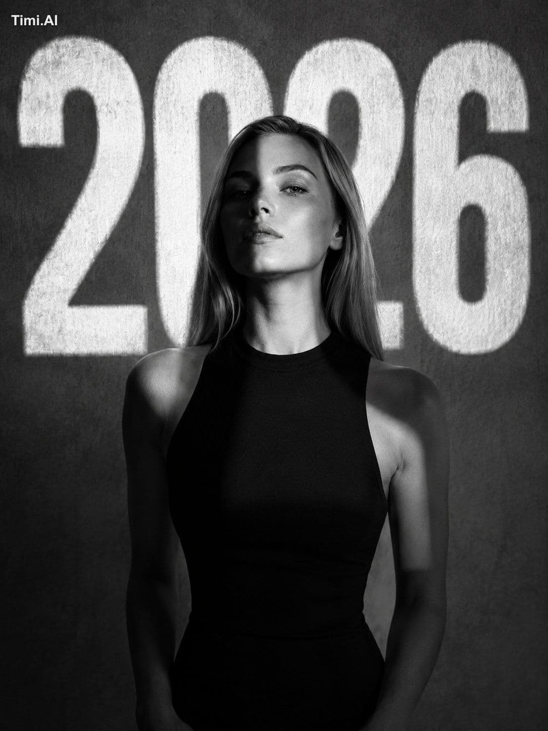 A cinematic, high-contrast black and white portrait of a you
