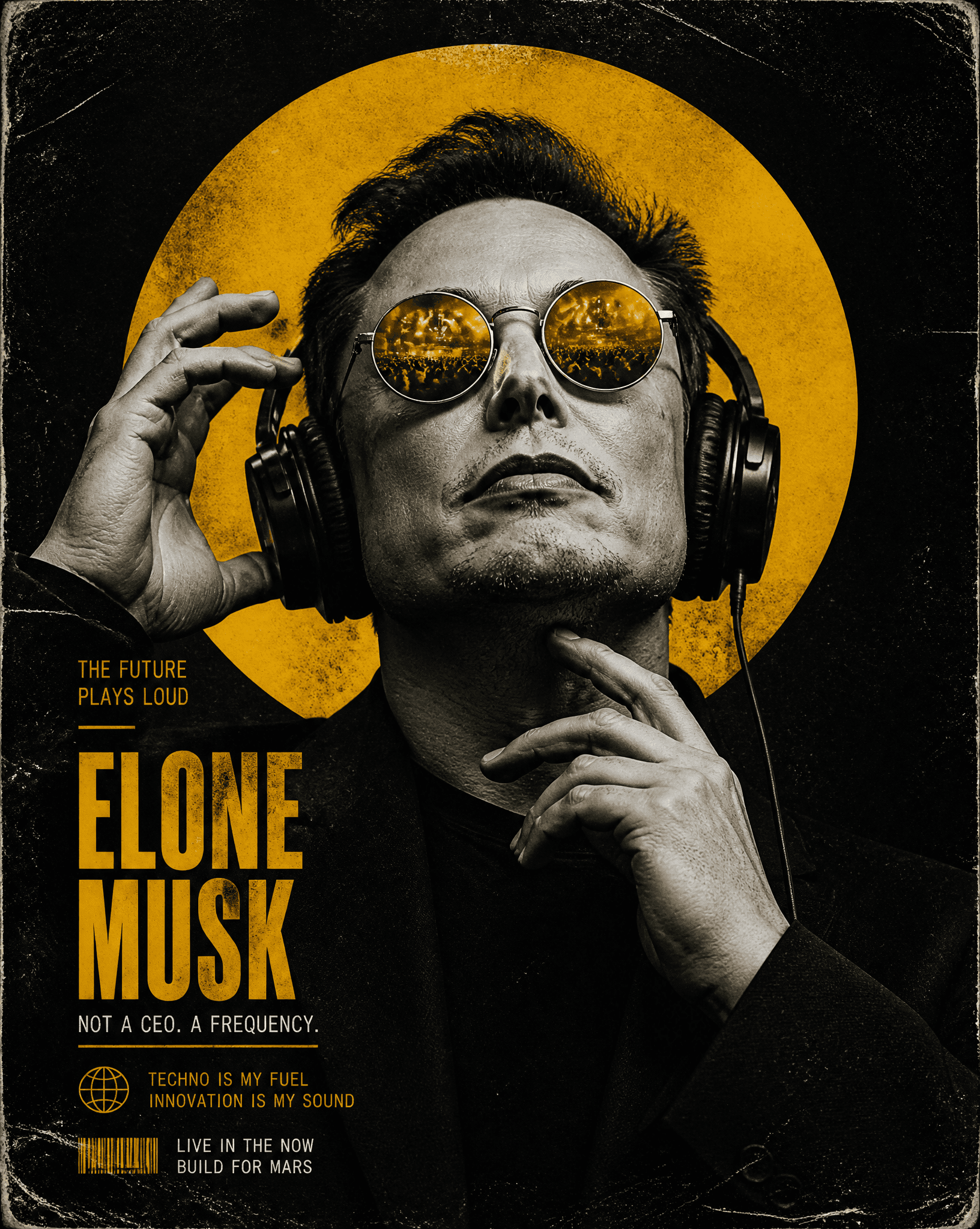 Create a dark, high‑contrast poster with a moody, undergroun