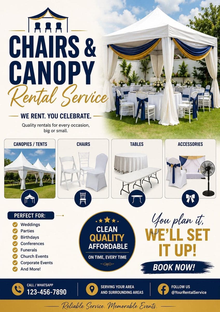 Design a premium, modern, and highly professional event rent