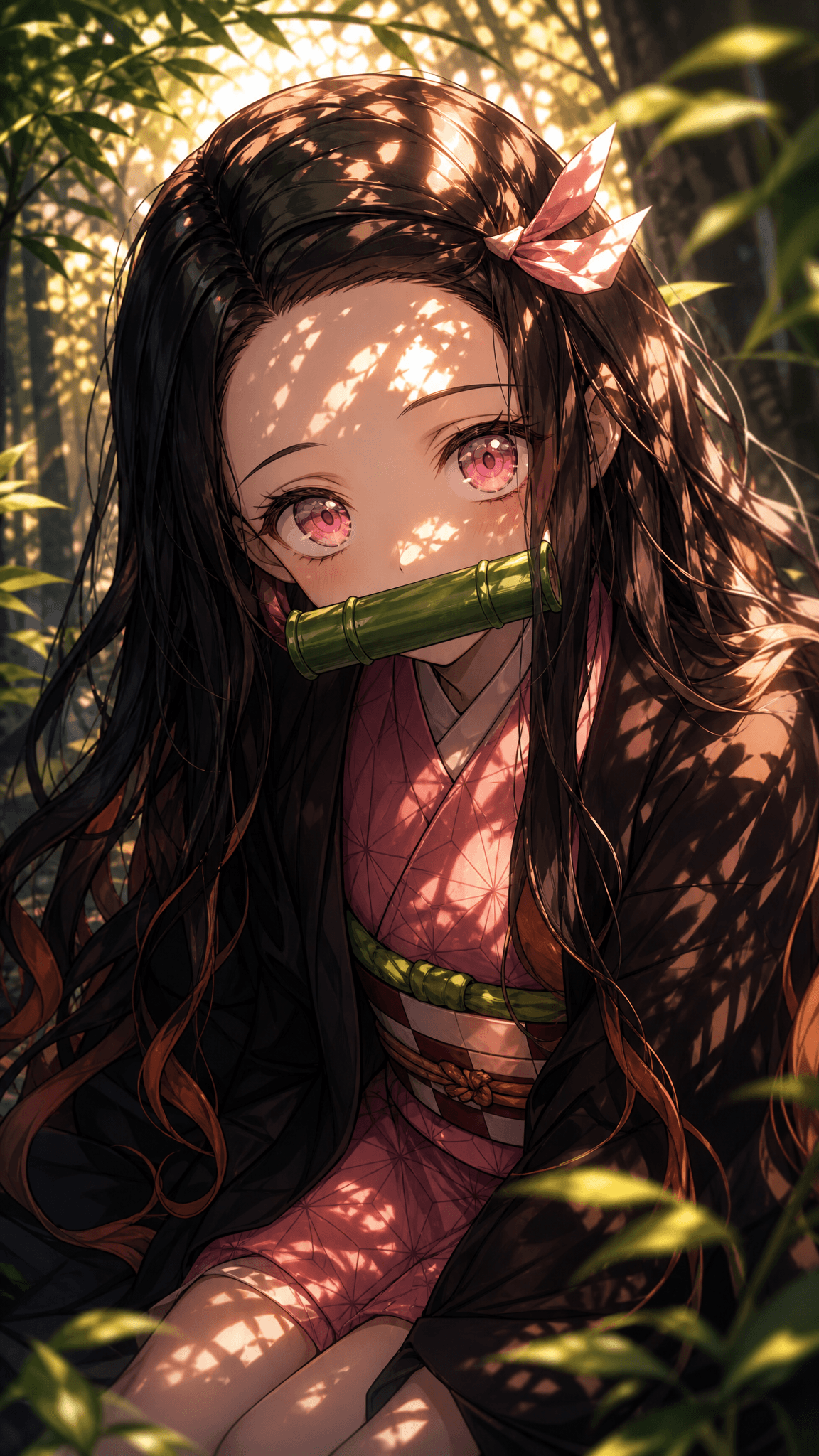 A masterfully rendered digital anime illustration of Nezuko 