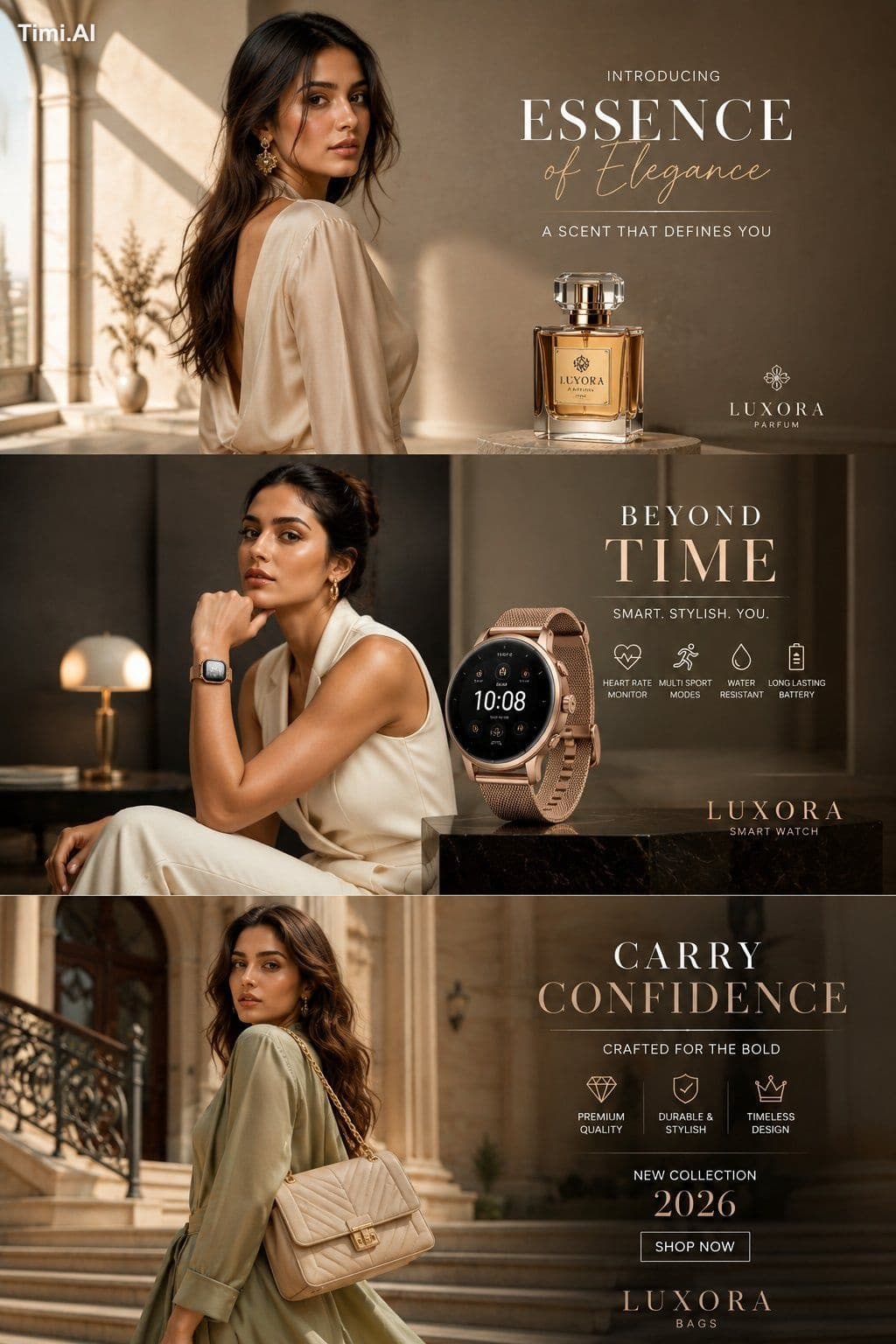 Ultra-realistic luxury fashion editorial advertisement in 3 