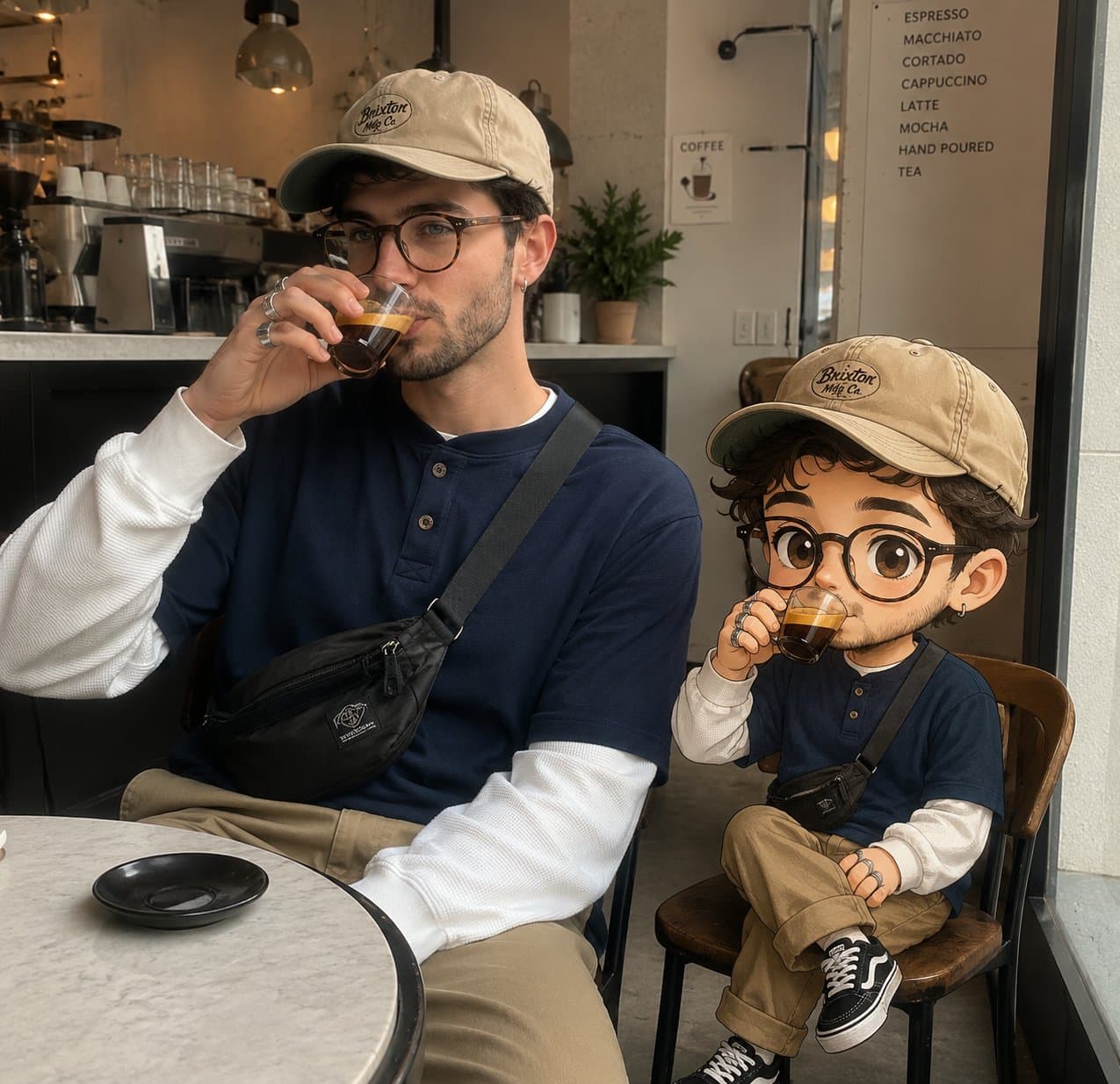 A realistic lifestyle photo inside a modern minimalist coffe