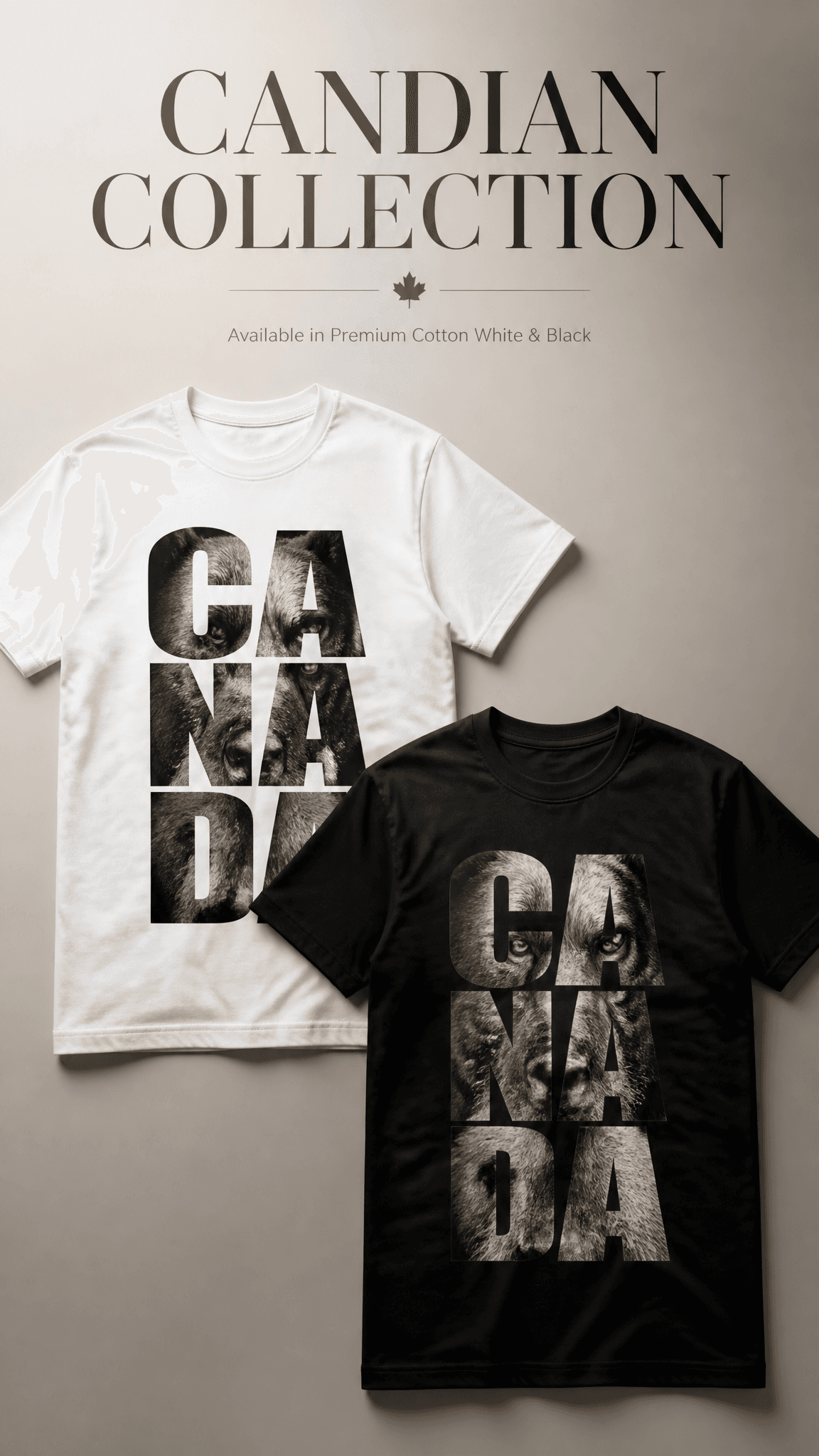 A promotional poster for premium luxury apparel, vertical as