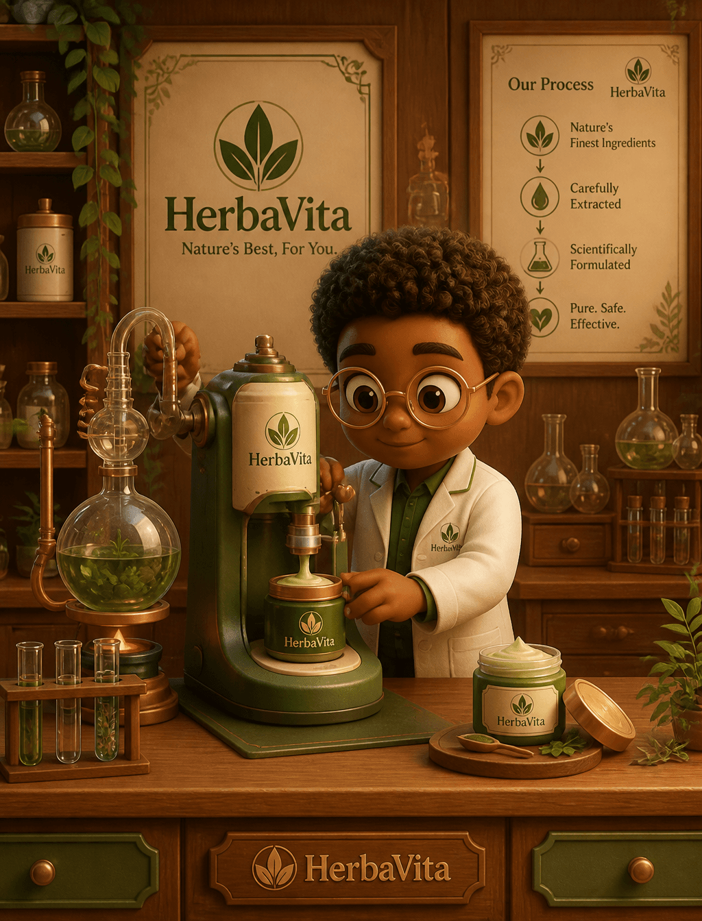A soft 3D cartoon scene promoting  [brand]. A cute, round ch