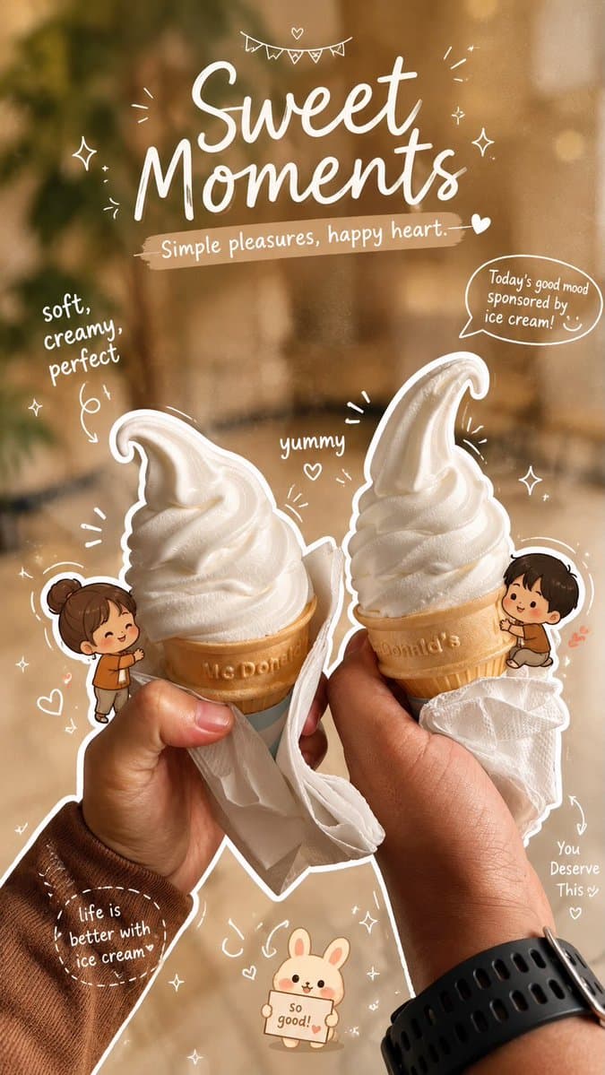 Close-up aesthetic photo of two hands holding vanilla soft s