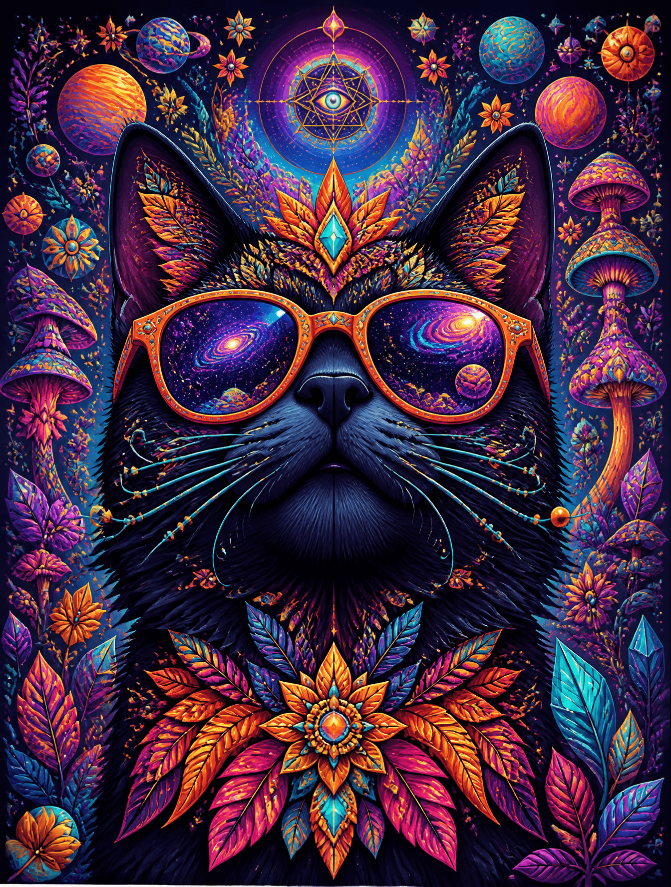 Ultra-detailed psychedelic vector illustration of a majestic
