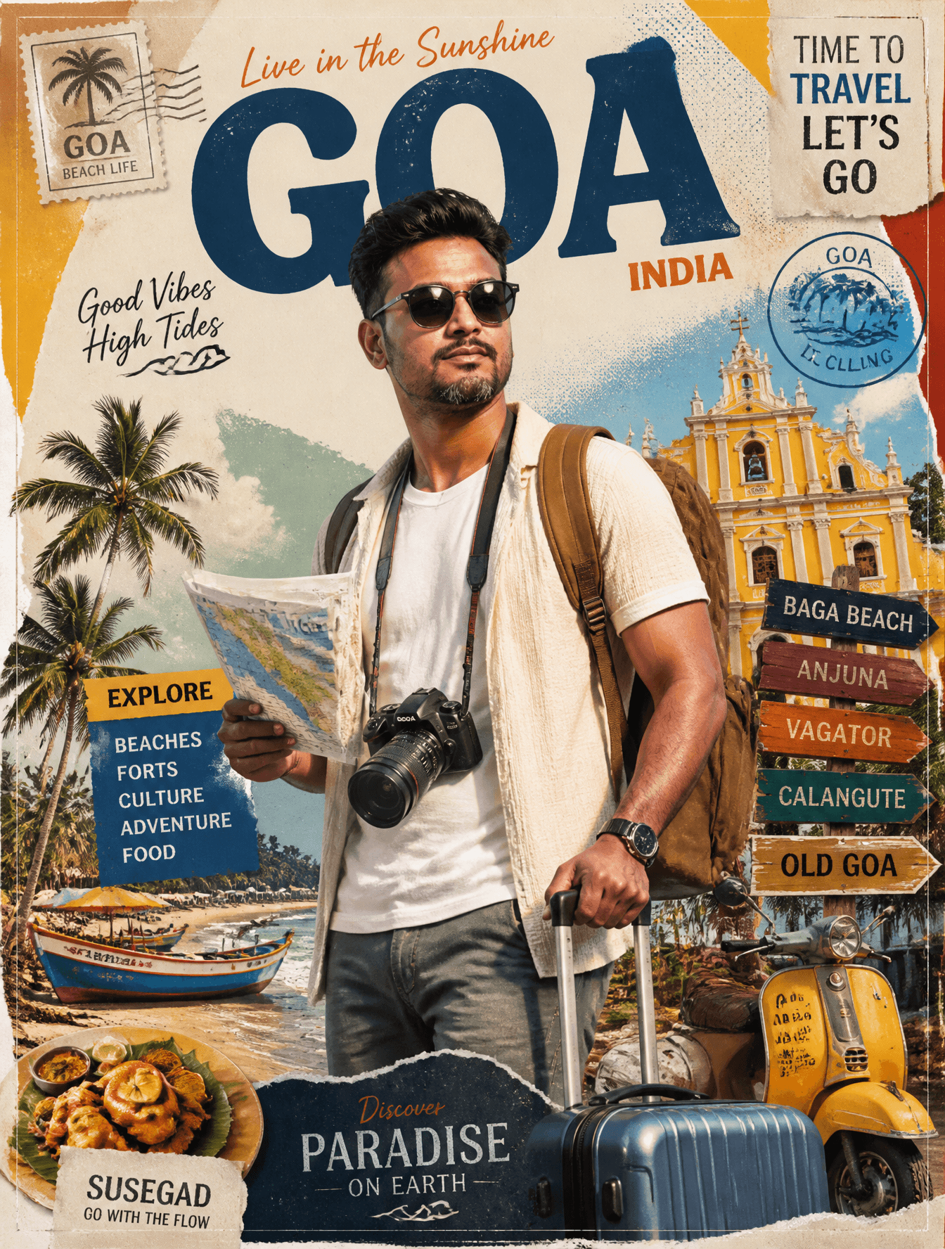 Create a stylized travel poster for GOA.The main subject [i