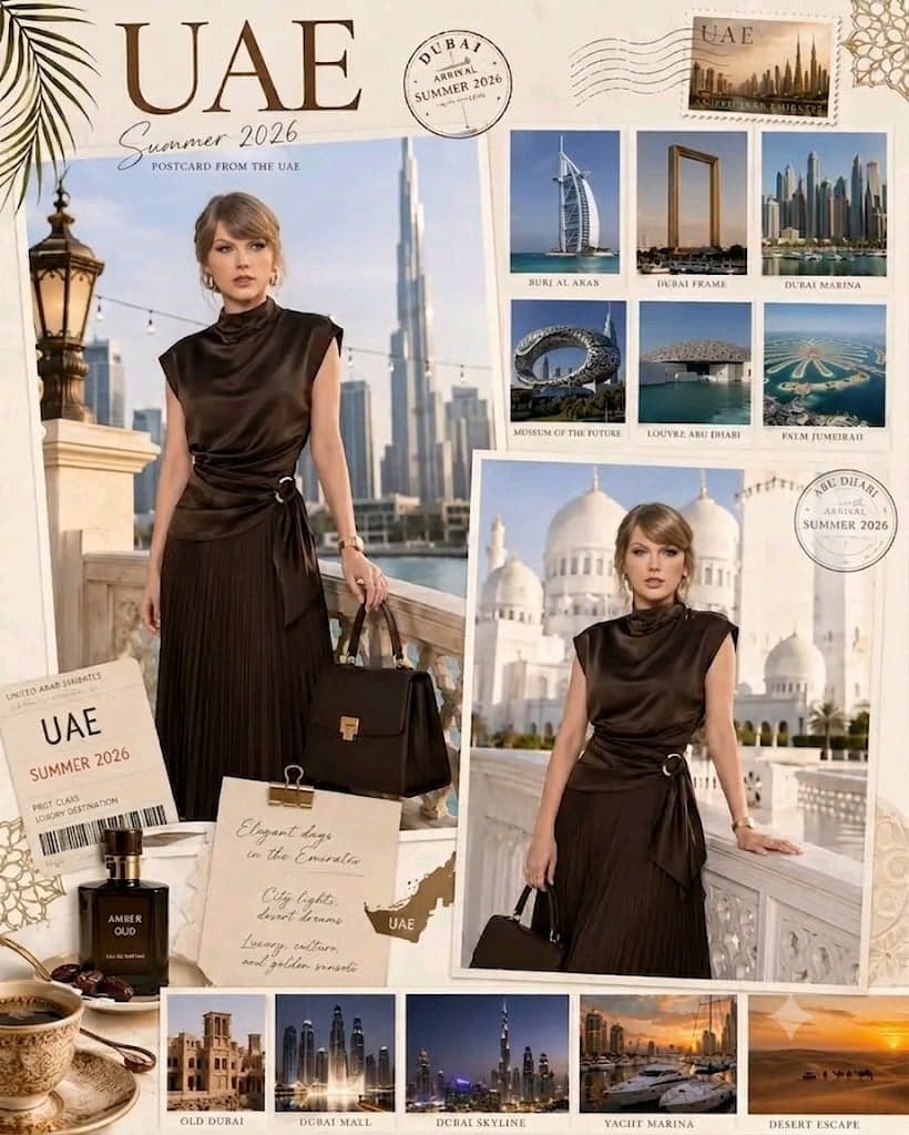 Create an ultra-detailed luxury travel scrapbook collage tit