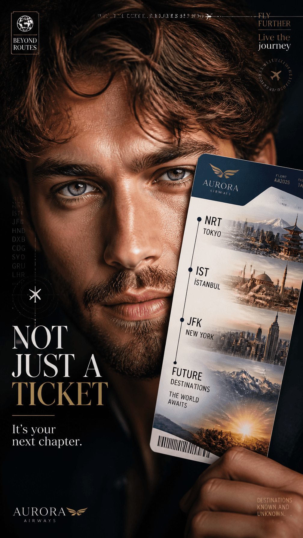 A premium 9:16 airline advertising poster.Main Subject:An ul