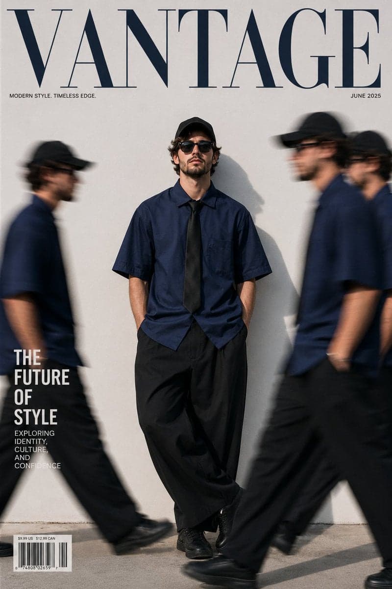 Ultra-realistic fashion magazine cover, minimalist streetwea