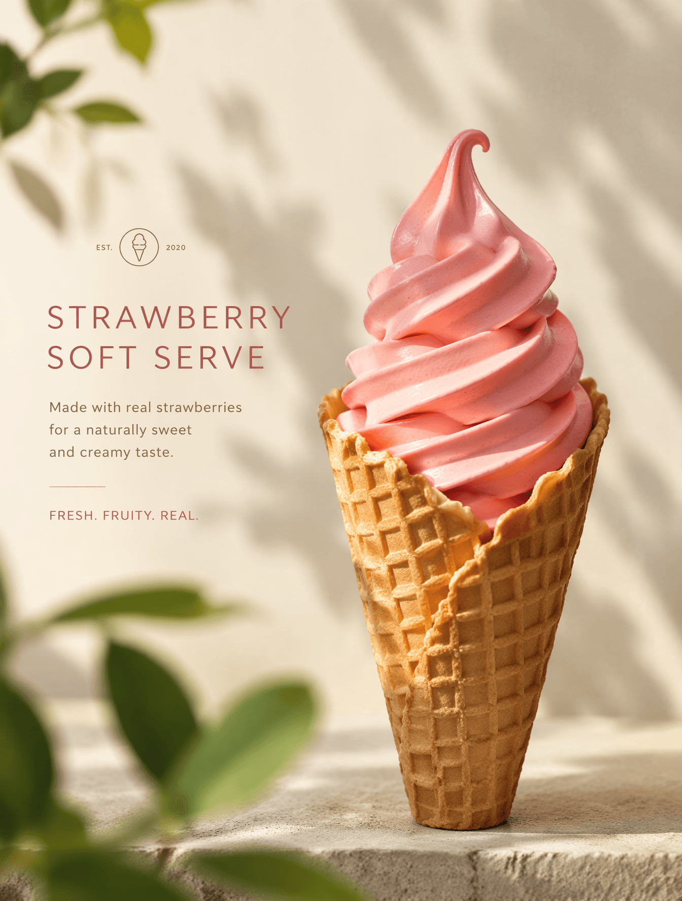 Ultra-realistic product photography of a rich strawberry sof