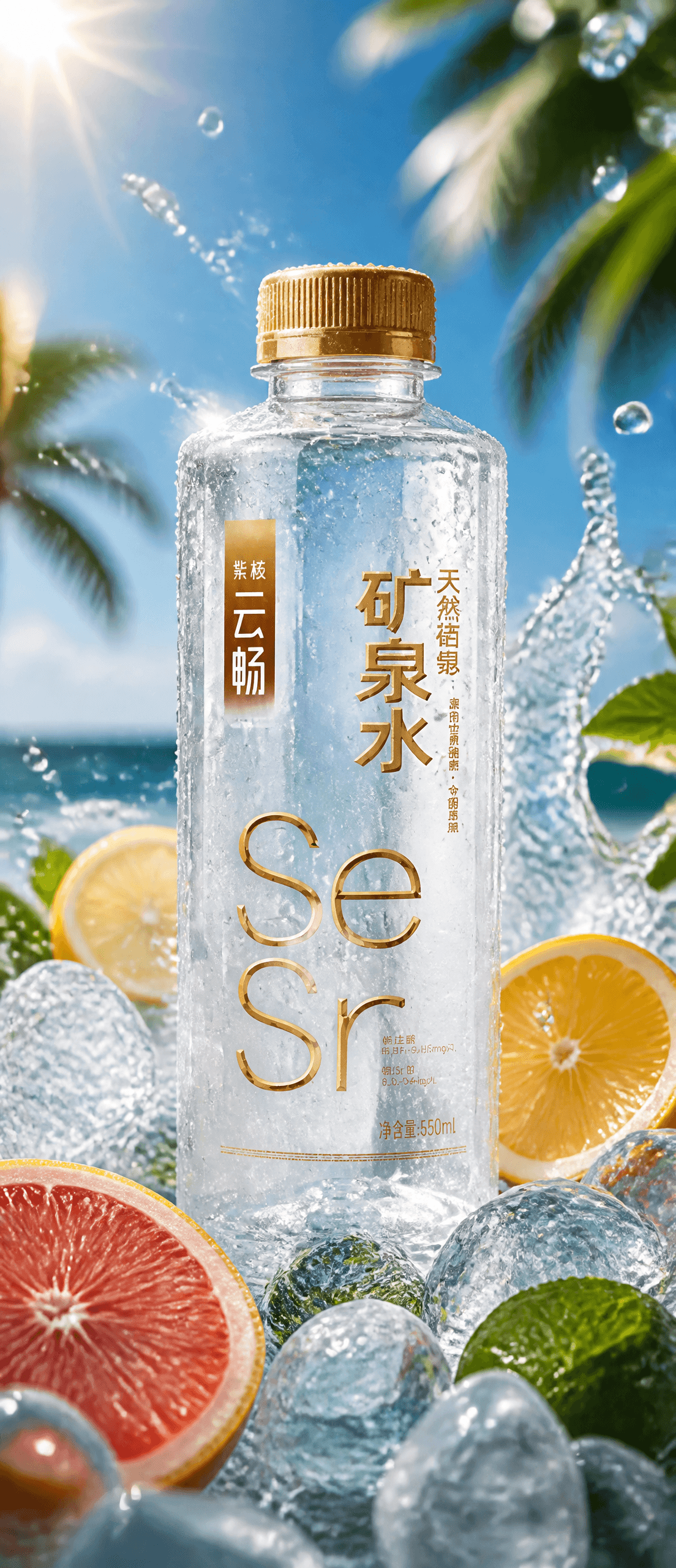 A refreshing cold drink bottle with the brand name 紫核云畅 prin