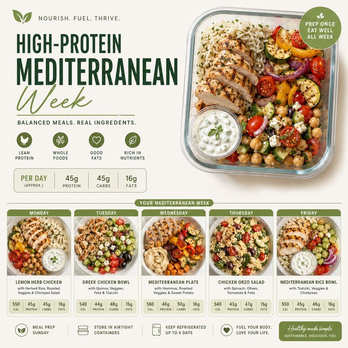 Clean & appetizing meal prep layouts Design a minimalist hea