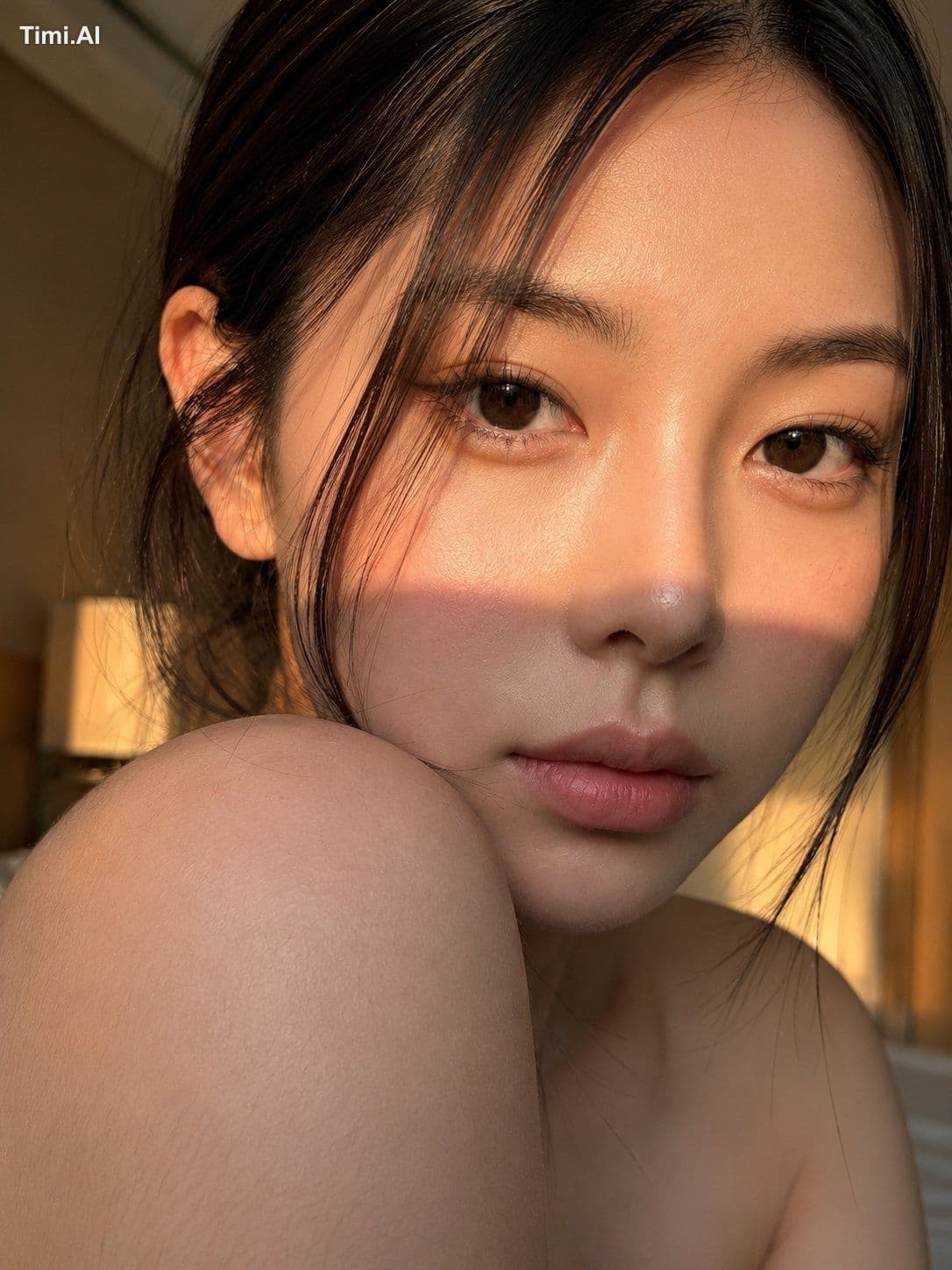 Create an ultra-realistic, intimate close-up beauty portrait