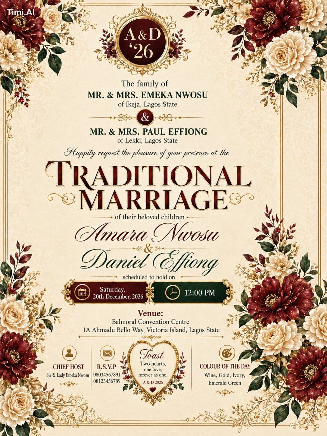 Create a luxurious traditional wedding invitation card inspi