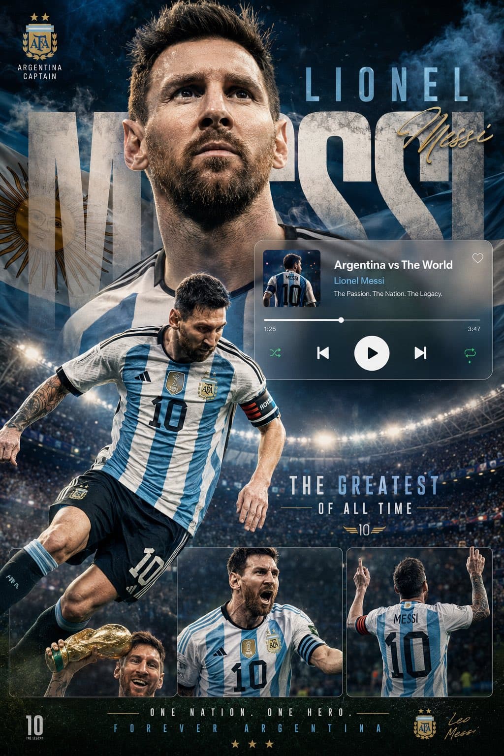 Create a premium football legend poster wallpaper inspired b