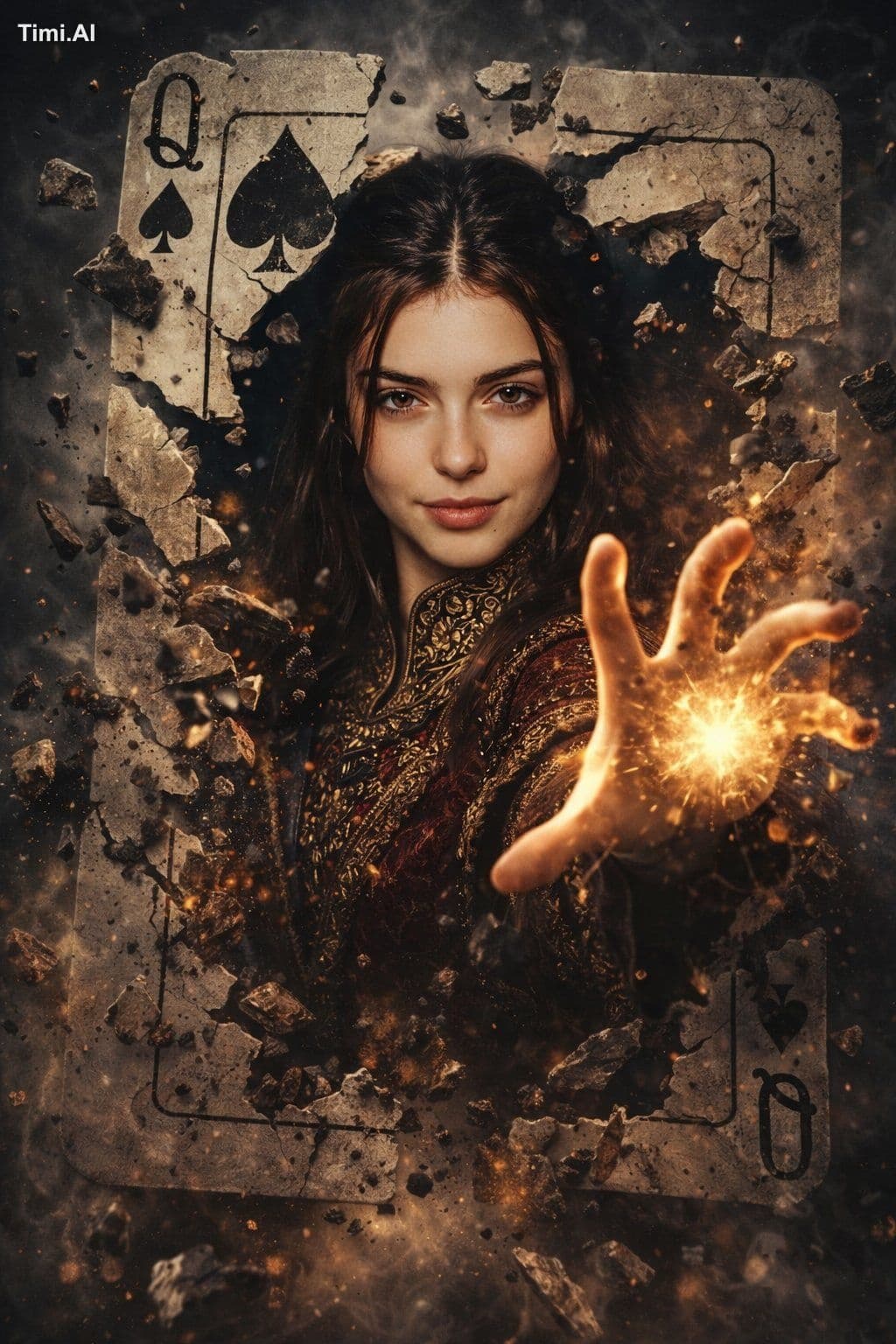 A hyper-realistic cinematic movie poster of a powerful femal