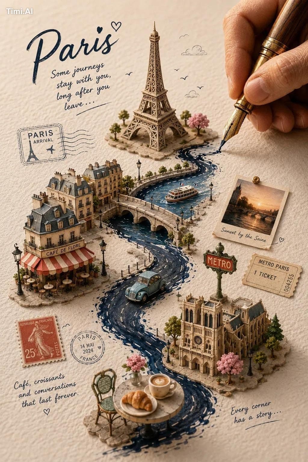 Create an elegant handcrafted travel journal poster celebrat